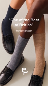 Ad 178 | Image | Static | All Products | two people in loafers and socks, Harper’s Bazaar quote “One of the Best of British” + PP logo | none | OG