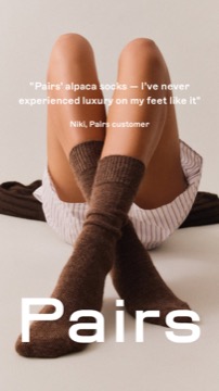 Ad 192 | Image | Static | Alpaca socks | Treacle brown alpaca socks with crossed legs with PR text overlay | none | OG